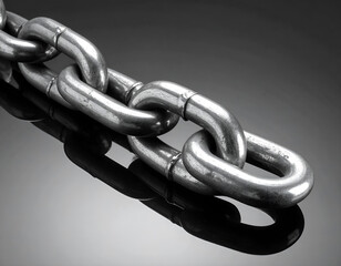 Obraz premium A close-up of a heavy, dark metal chain on a gray background. A concept for strength, connection, security, burden, or industry. Generative AI