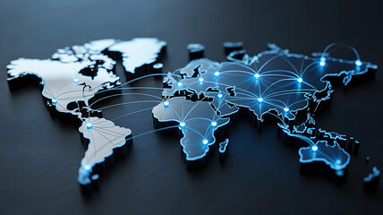 Global Business Network Map with Glowing Nodes and Connections
