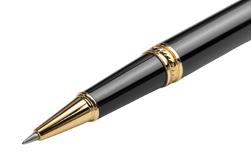 Elegant Black Gold Pen Closeup Luxury Writing Tool, isolated on transparent background, perfect cutout, PNG