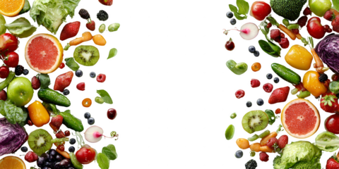 A colorful image of fruits and vegetables with a white background
