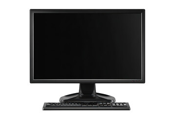Fototapeta premium Black computer monitor and keyboard technology digital workspace office equipment, isolated on transparent background, perfect cutout, PNG