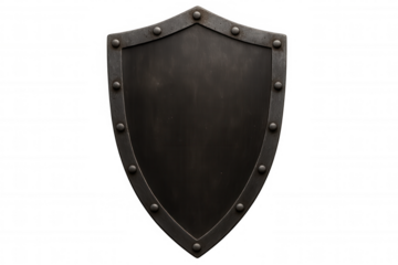 Metal shield with rivets protecting on a transparent background, perfect for compositing and historical or fantasy projects