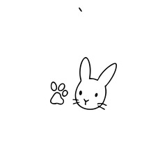 Simple black line drawing of a rabbit's head with a paw print