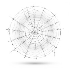 Fototapeta premium Detailed Spiderweb on White Background with Intricate Circular Design and Radial Symmetry