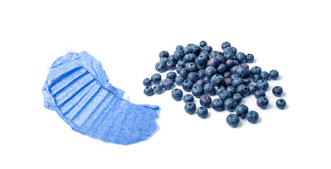 Blue body scrub texture smear isolated. Creamy face blueberries cosmetic swatch