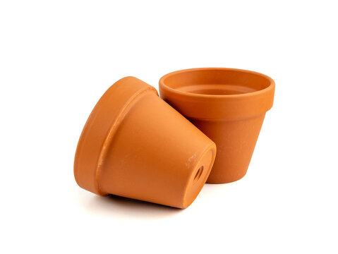 Empty terracotta flower pots, clay garden vase, brown ceramic plant container, garden pottery earthenware