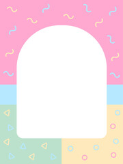 A fun and playful pastel colored background design with an arch shape in the center and decorative elements. Perfect for adding a touch of whimsy to any project.