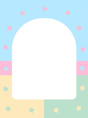 A cute and colorful frame with pastel color blocks and stars border for background template design. Perfect for baby shower invitation, greeting card, or any other fun and whimsical project.