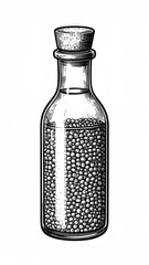 Vintage Clear Glass Bottle with Cork Stopper Filled with Small Granules Detailed Hand Drawn Illustration