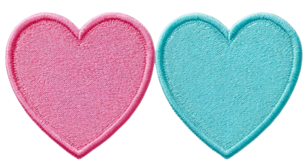 Two soft, plush heart shapes, one pink and one blue, featuring vivid colors and a textured surface, perfect for romantic or playful designs.