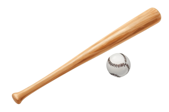 A wooden baseball bat and a baseball resting on a flat surface, symbolizing the excitement of the game and sportsmanship.