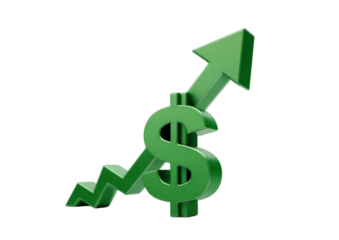 An abstract representation of financial growth featuring a green dollar symbol and an upward arrow, signifying prosperity and success.