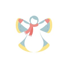 Abstract Snow Angel Illustration with Soft Blue and Pale Yellow Tones on White Background