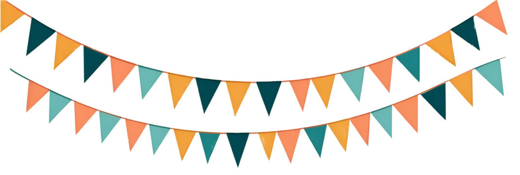 Colorful decorative bunting flags in vibrant shades, perfect for celebrations, festivals, and outdoor parties. A festive atmosphere captured in a single frame.