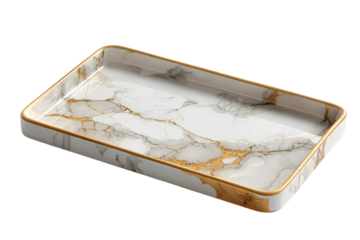 Elegant rectangular marble serving tray with gold accents, perfect for showcasing appetizers, desserts, or decorative items. A stylish addition to any table.