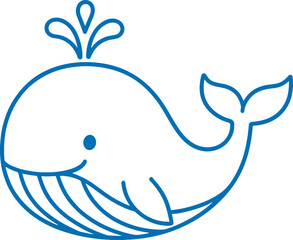 Cute Whale Cartoon Vector Line Art Illustration