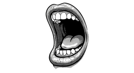 Naklejka premium Dramatic Open Mouth Vector Illustration in Halftone Style Black and White