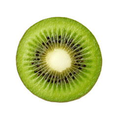 A vibrant, fresh kiwi fruit slice showcasing its unique green color and seed patterns, perfect for health-focused recipes and tropical themes.