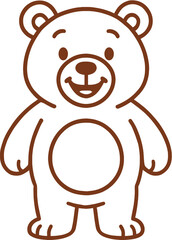Standing Cute Bear Outline Vector Cartoon Illustration