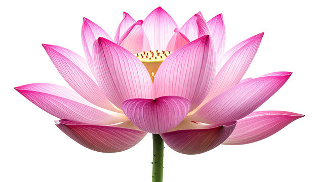 Close-up of a single, vibrant pink lotus flower