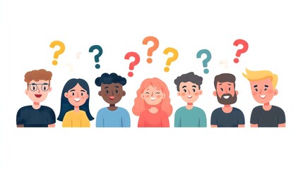 Fototapeta premium Confused Characters with Question Marks in a Colorful Design