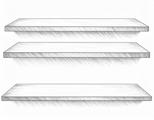 Three Empty Wooden Shelves with White Background for Wall Decor Interior Design