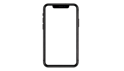 Dark smartphone, front view, black screen.  Modern, sleek, and minimalist design.  A vertical rectangle, with a dark border.  Small details on the sides and top suggest buttons and sensor areas