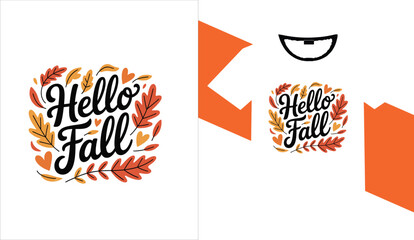 Hello fall autumn leaves graphic design for t shirts