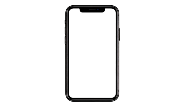 Dark smartphone, front view, black screen.  Modern, sleek, and minimalist design.  A vertical rectangle, with a dark border.  Small details on the sides and top suggest buttons and sensor areas