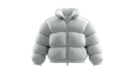 High quality photo of white puffer jacket isolated on transparent background.