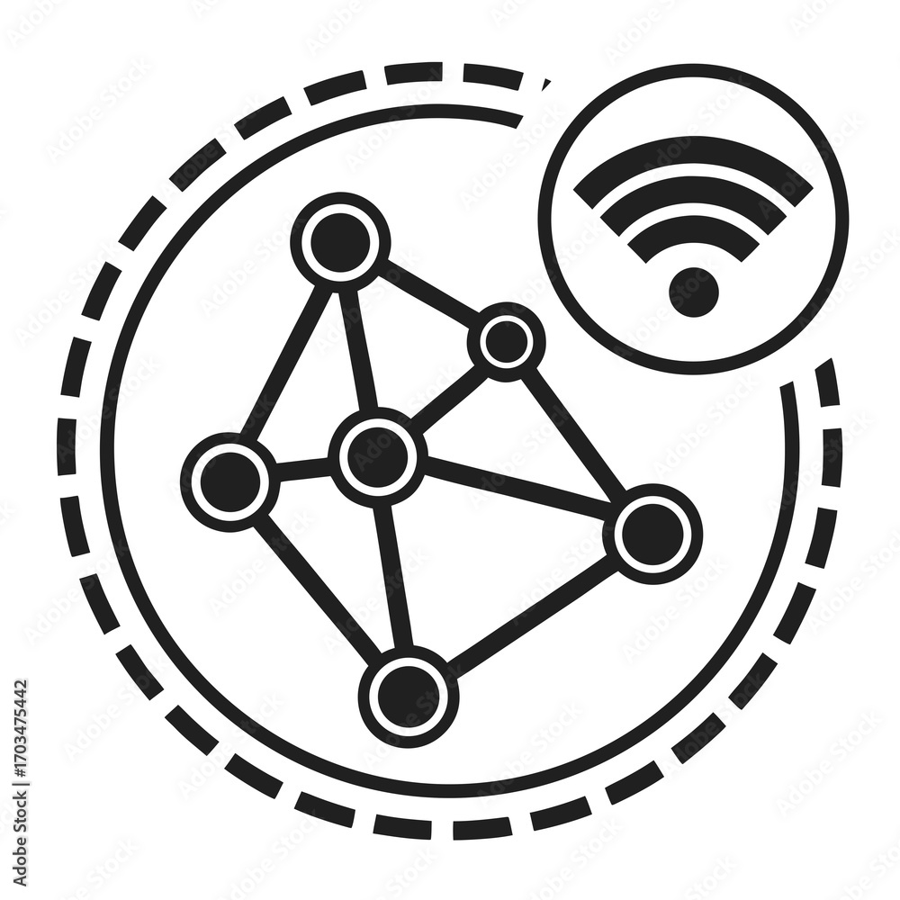 Aufkleber a line-art icon of a network connection and a wi-fi symbol, suitable for websites or blogs about tec