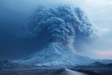 Volcanic eruption showcases powerful explosive forces and dramatic ash clouds in the sky