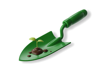 garden trowel and shovel icon. 3D rendering plastic cartoon design isolated on transparent background.