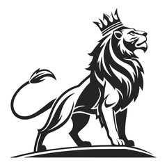 Obraz premium A vector icon of a regal lion wearing a crown, suitable for websites or blogs related to leadership, royalty, power, and strength, or for use as a company logo or sports team mascot.