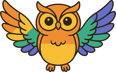 Cute Owl Cartoon with Rainbow Wings - Colorful Bird Clipart