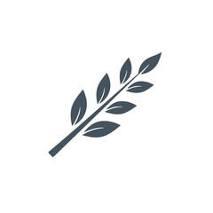 Fototapeta premium Dark Gray Laurel Branch Icon on White Background Keywords: laurel, branch, leaf, plant, nature