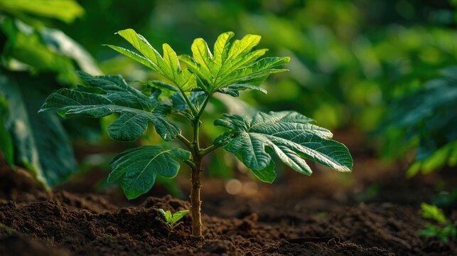 Breadfruit tree with small fresh leaves