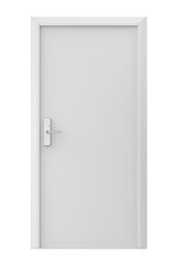 White door with smart door lock, front view, isolated on transparent background