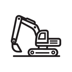 Excavator Black and White Line Art Icon