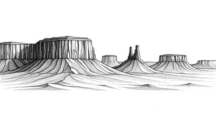 Fototapeta premium Black and White Stippled Mountain Landscapes – Minimalist Dotwork Nature and Fantasy Art, 16:9 Illustration