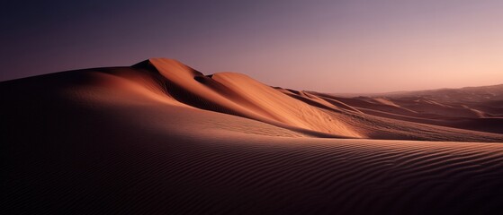 Desert Dunes at Sunset. Violet and Orange, Majestic Desert and Dunes.