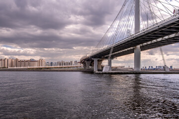 The bridge over Petrovsky fairway in St. Petersburg.