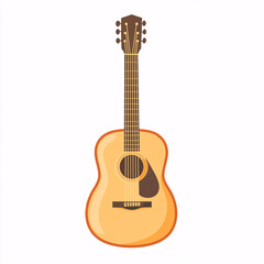 Obraz premium Classic acoustic guitar illustration with light wooden body and dark tuning pegs, traditional string musical instrument isolated on white background 