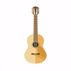 Obraz premium Flat design acoustic guitar illustration with wooden body and long neck, classic string musical instrument isolated on white background 
