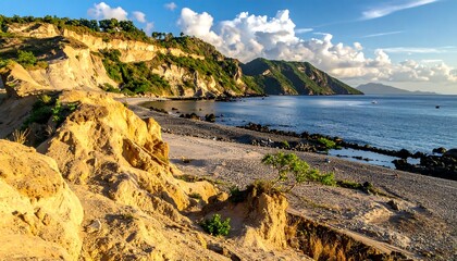 Coastal scenery with eroded cliffs