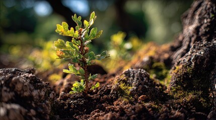Cork oak with small fresh leaves