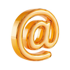 Obraz premium Golden 3D At Symbol Email Sign Communication, isolated on transparent background, perfect cutout, PNG