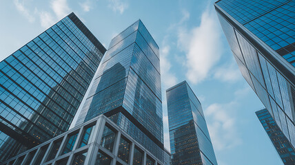 Obraz premium Modern Glass Skyscrapers in Corporate Office Skyline Background