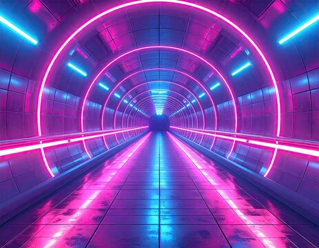 Futuristic Airport Terminal Concourse with Neon Lighting