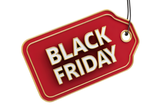 Red Black Friday Tag Sale Shopping Promotion, isolated on transparent background, perfect cutout, PNG